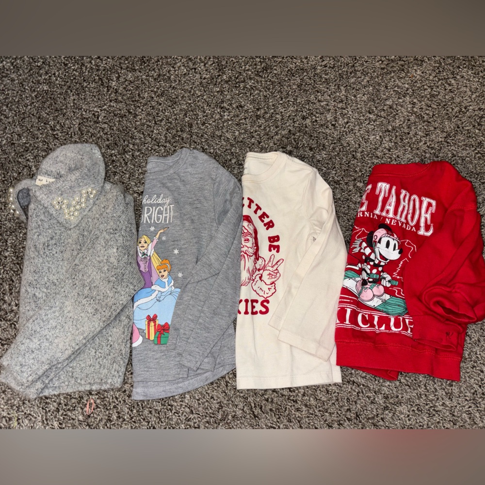 Kids Long Sleeve Holiday Tops - Red, Gray, Cream & Heather Gray
